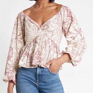 Express Printed Off The Shoulder Twist Front Peplum Top size Small